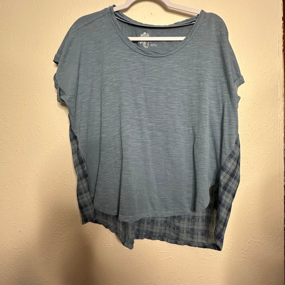 Anthropologie TShit Solid Front Plaid Back womans size Small